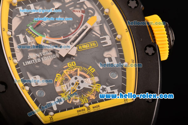 Richard Mille RM036 ST28-UP Automatic PVD Case with White Markers Yellow Rubber Strap and Skeleton Dial - 7750 Coating - Click Image to Close